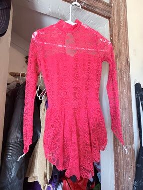 IÉLFEL Red Lace skater short dress- Delicate Floral Lace